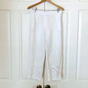 LINEN CHICO'S White Elaborate Eyelet Lace Bottom Pants